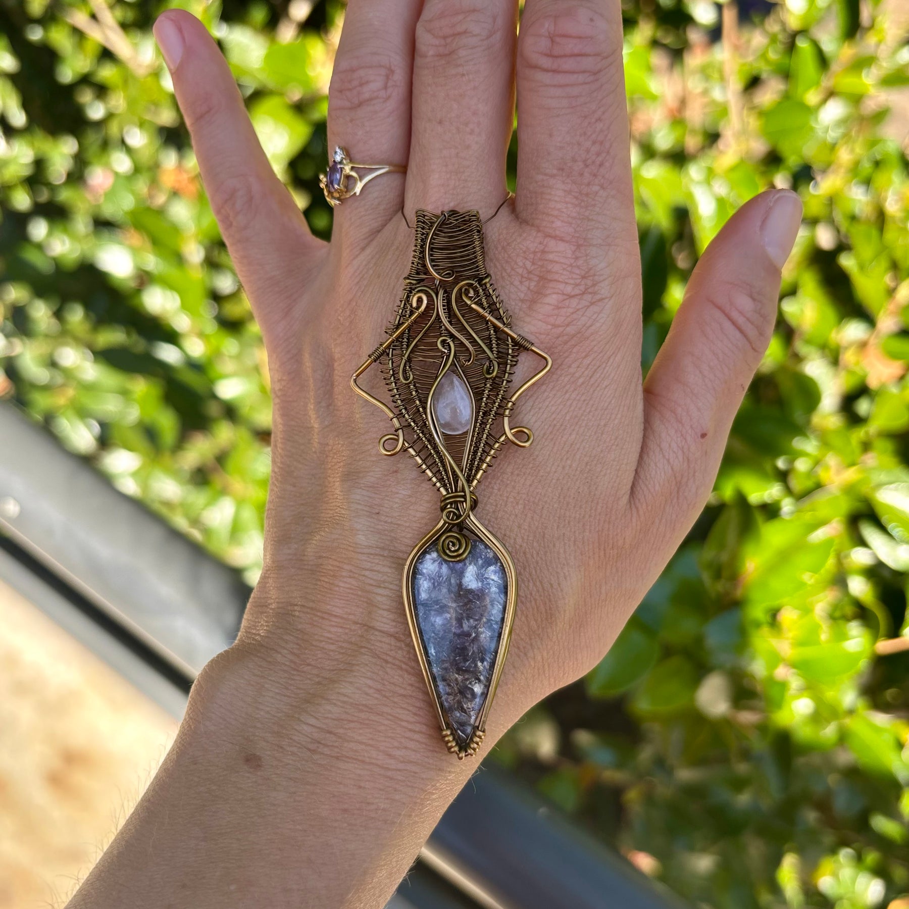 Rose Quartz Lepidolite Crystal pendant copper wire wrap