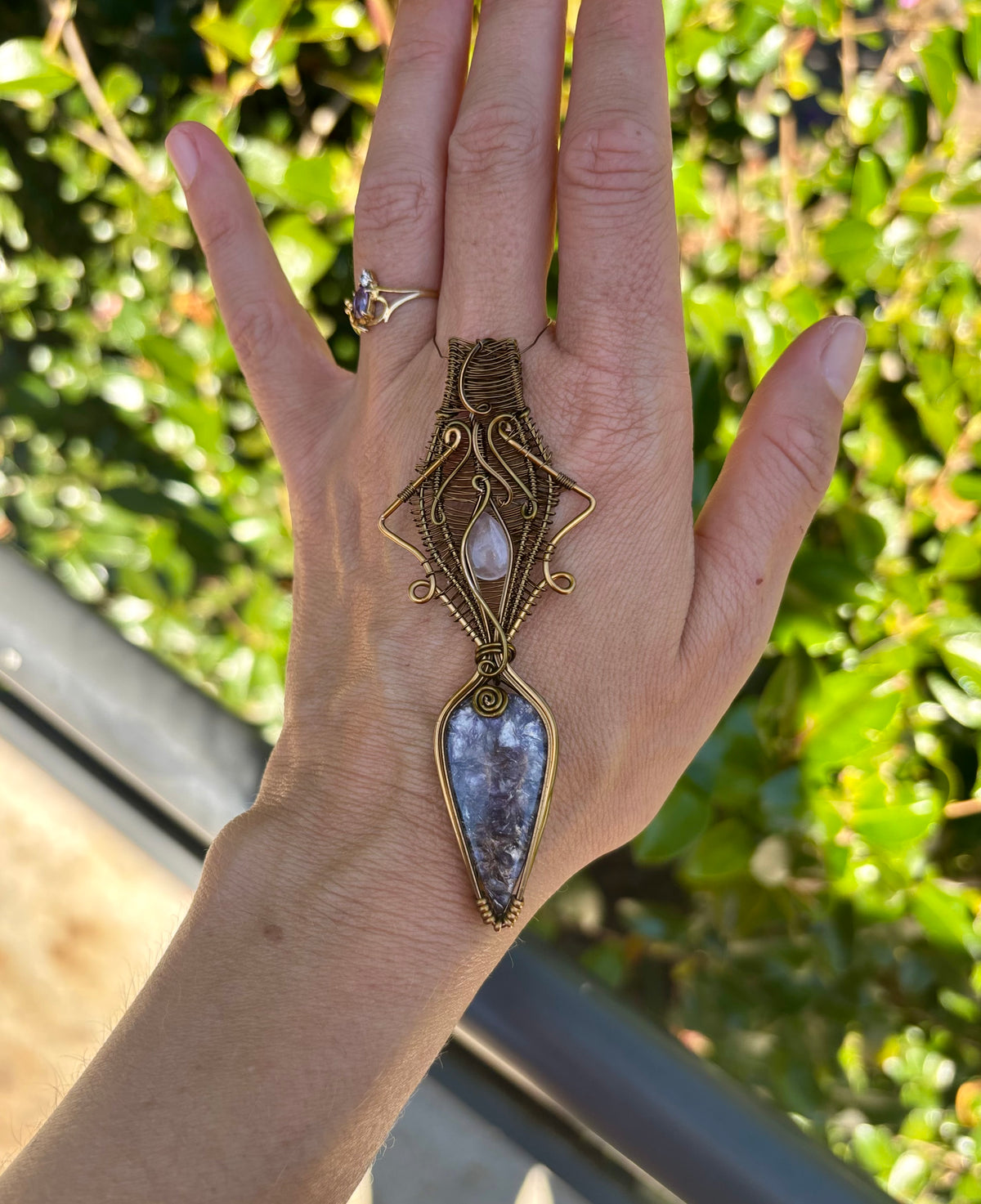 Rose Quartz Lepidolite Crystal pendant copper wire wrap