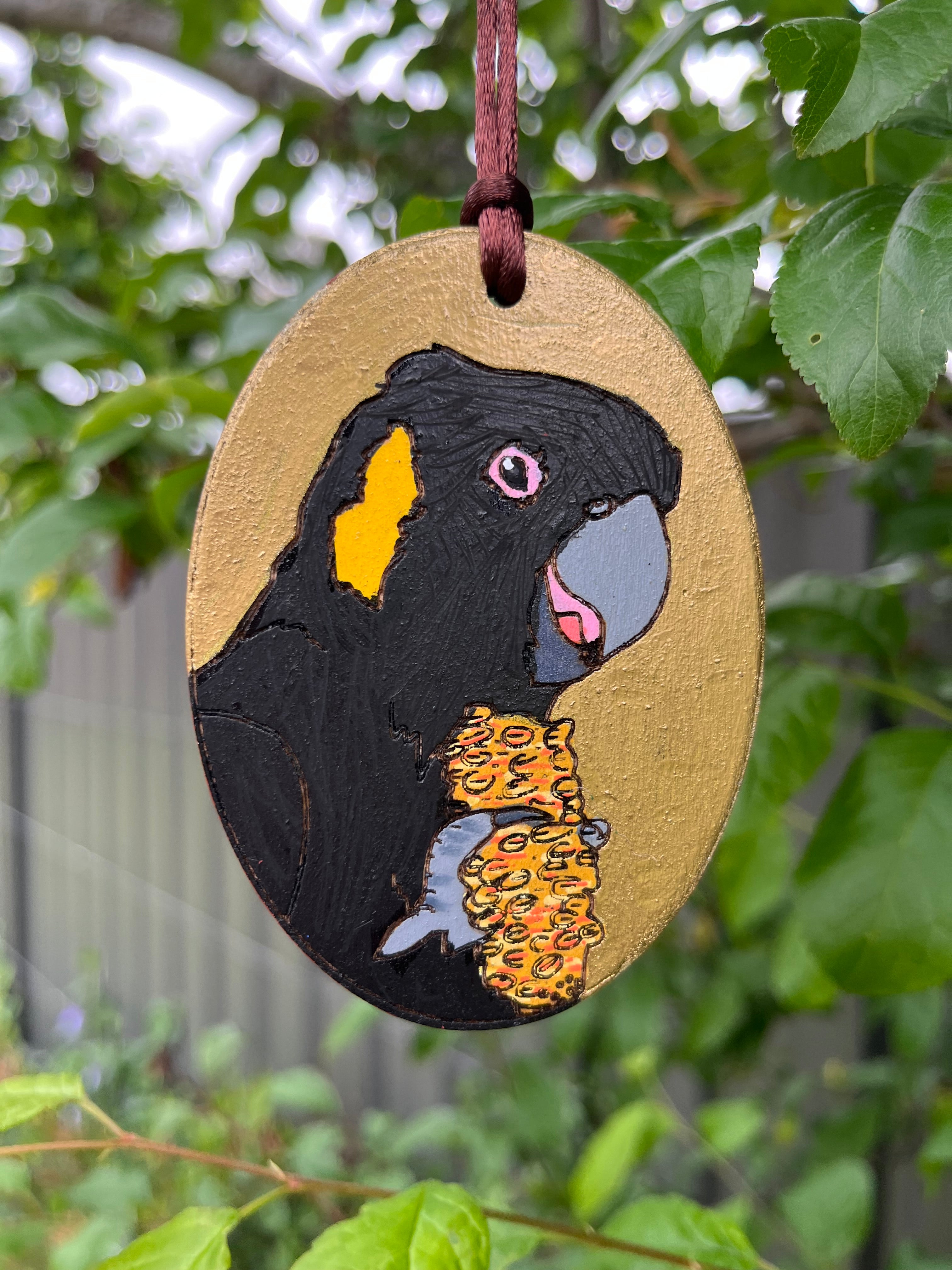 Yellow-tailed Black Cockatoo Bauble | Hand-painted | Christmas Decoration | Australian Native Birds