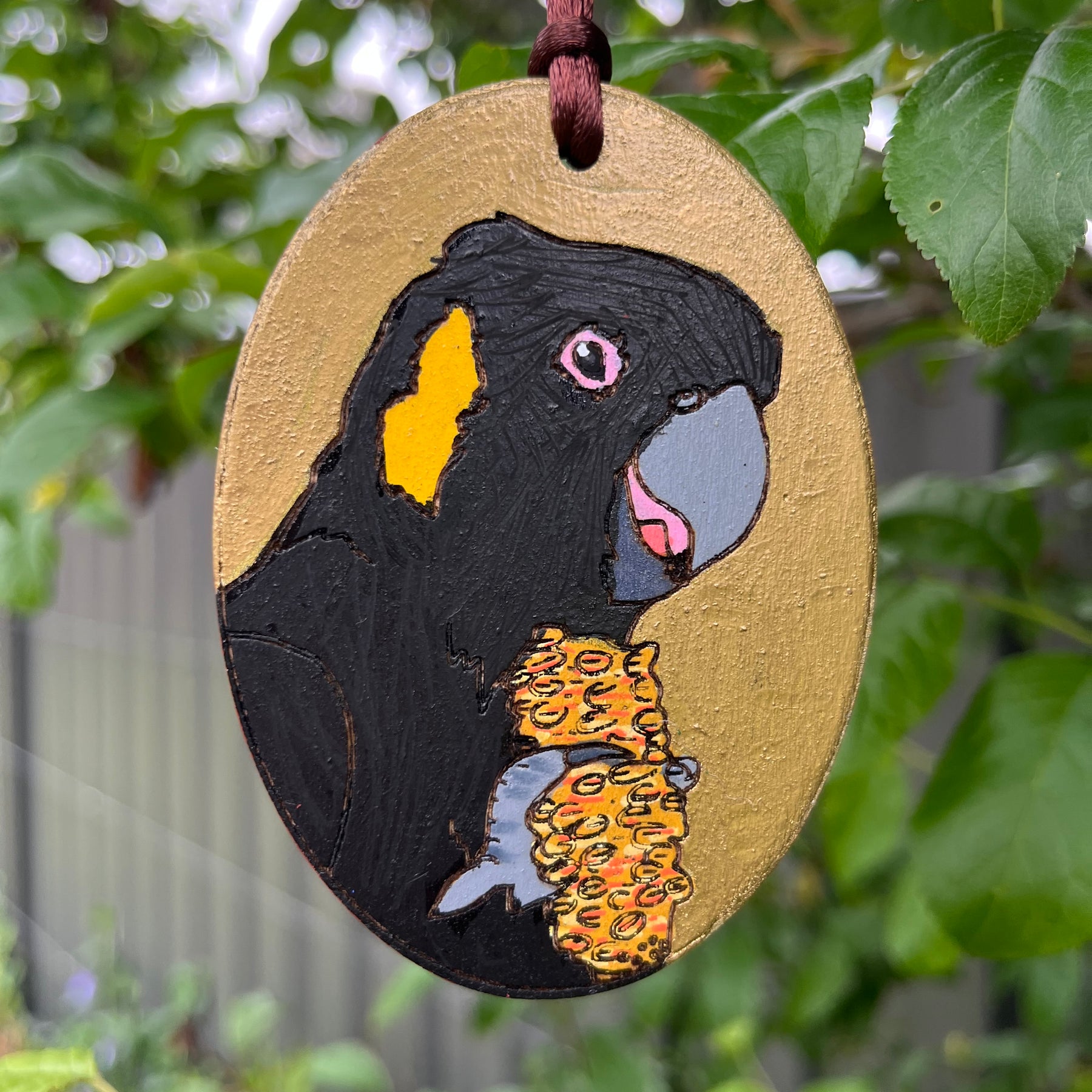 Yellow-tailed Black Cockatoo Bauble | Hand-painted | Christmas Decoration | Australian Native Birds