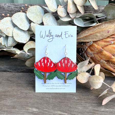 Waratah Flower Hand Painted Wood Earrings