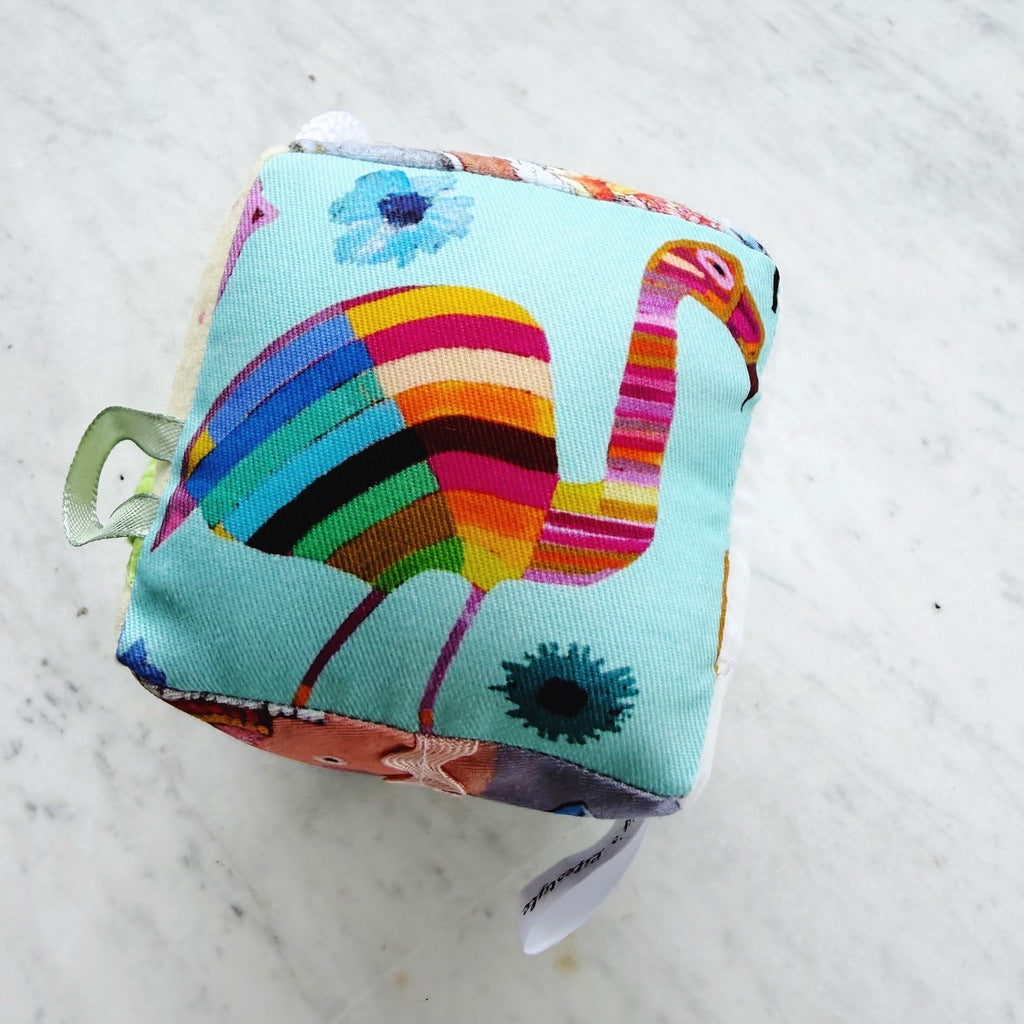 Sensory baby cube. Soft fabric toddler block. Baby shower and newborn gift.