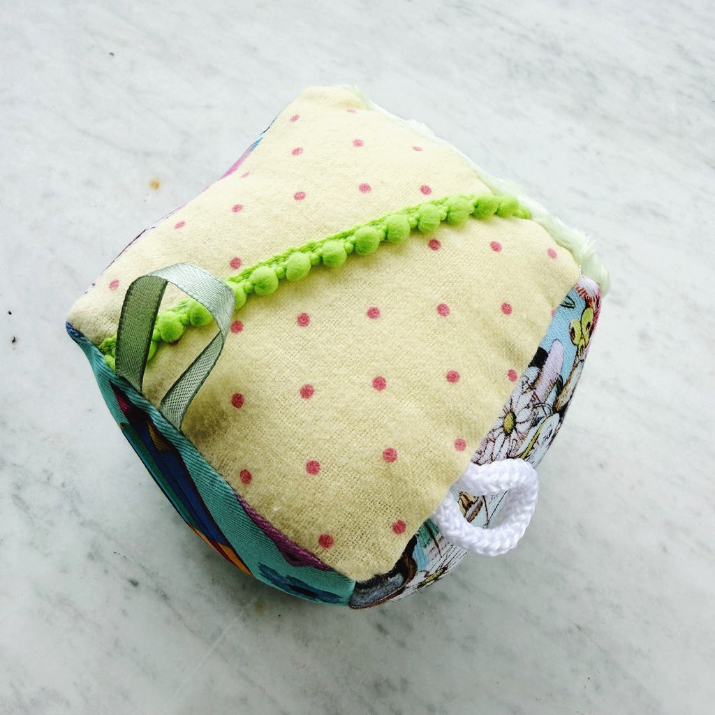 Sensory baby cube. Soft fabric toddler block. Baby shower and newborn gift.