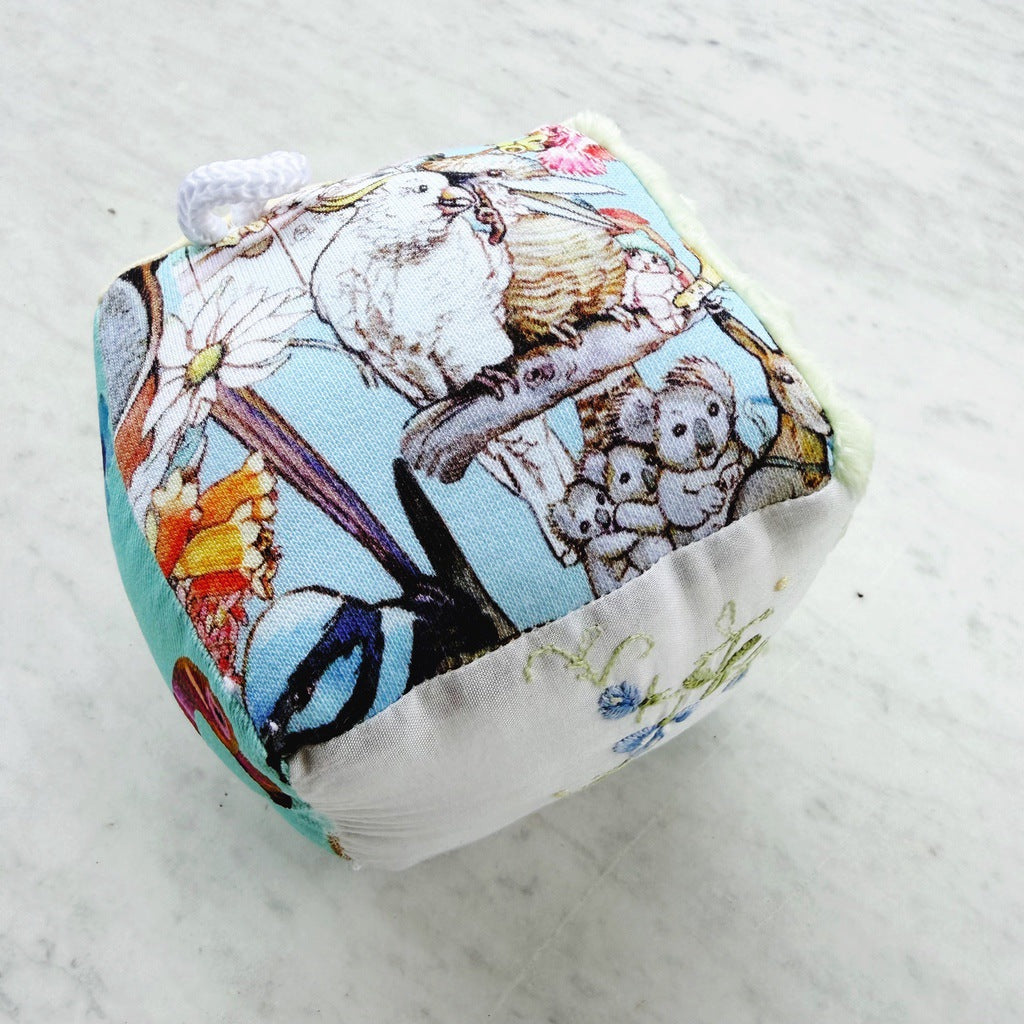 Sensory baby cube. Soft fabric toddler block. Baby shower and newborn gift.