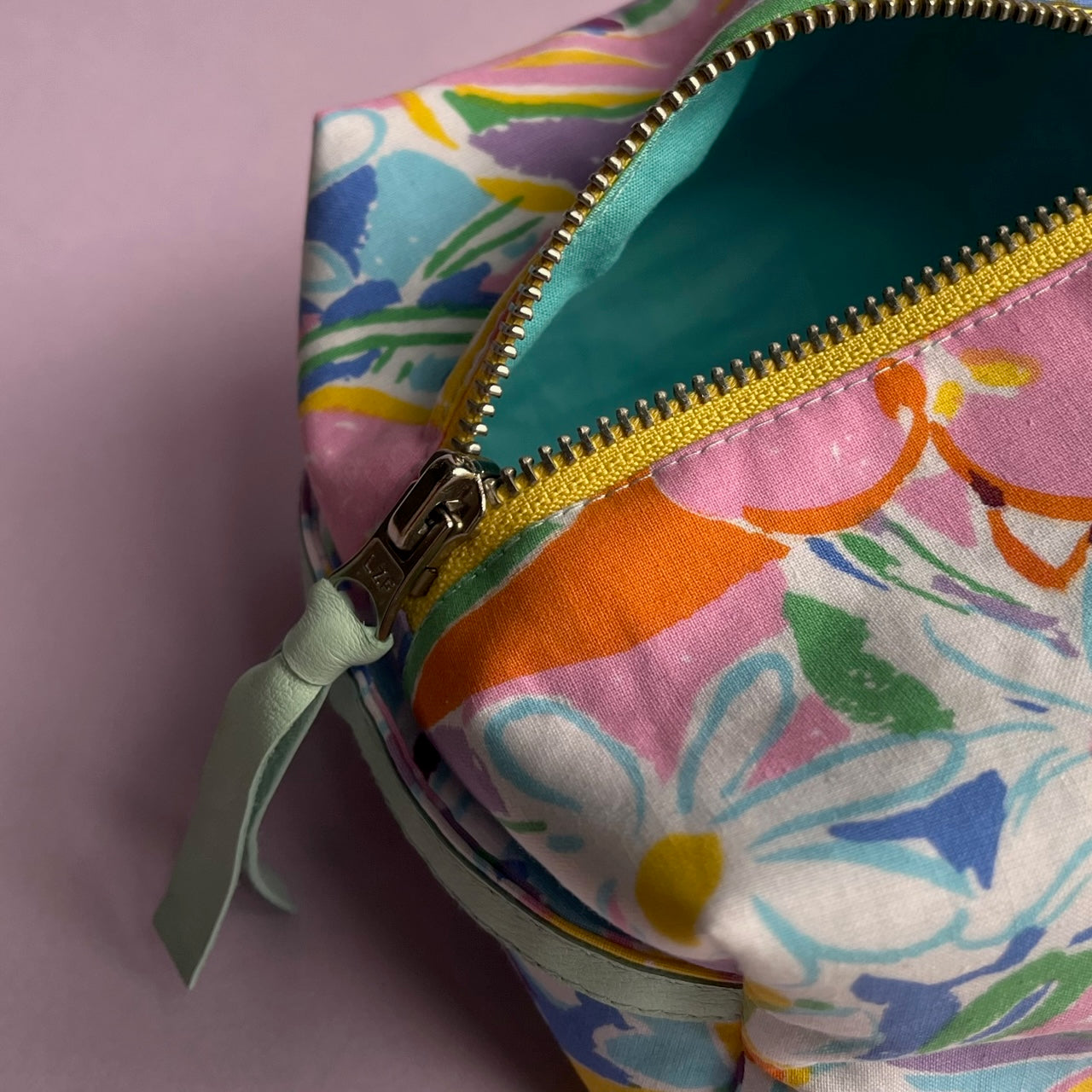 Floral colourful, repurposed vintage fabric box POUCH