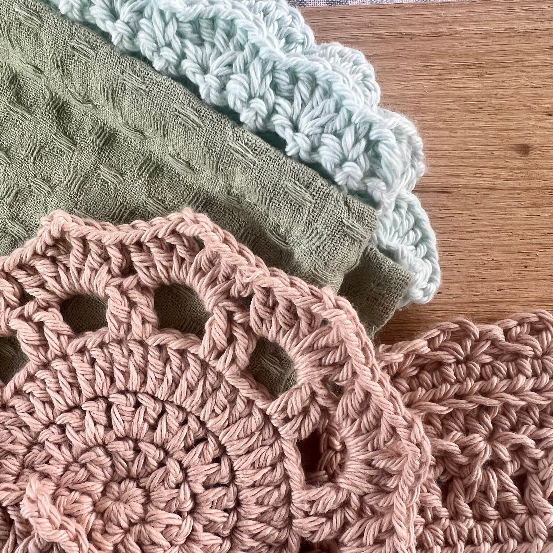 Coastal Kitchen Gift Set, Handmade Crochet Tea Towel & Coasters