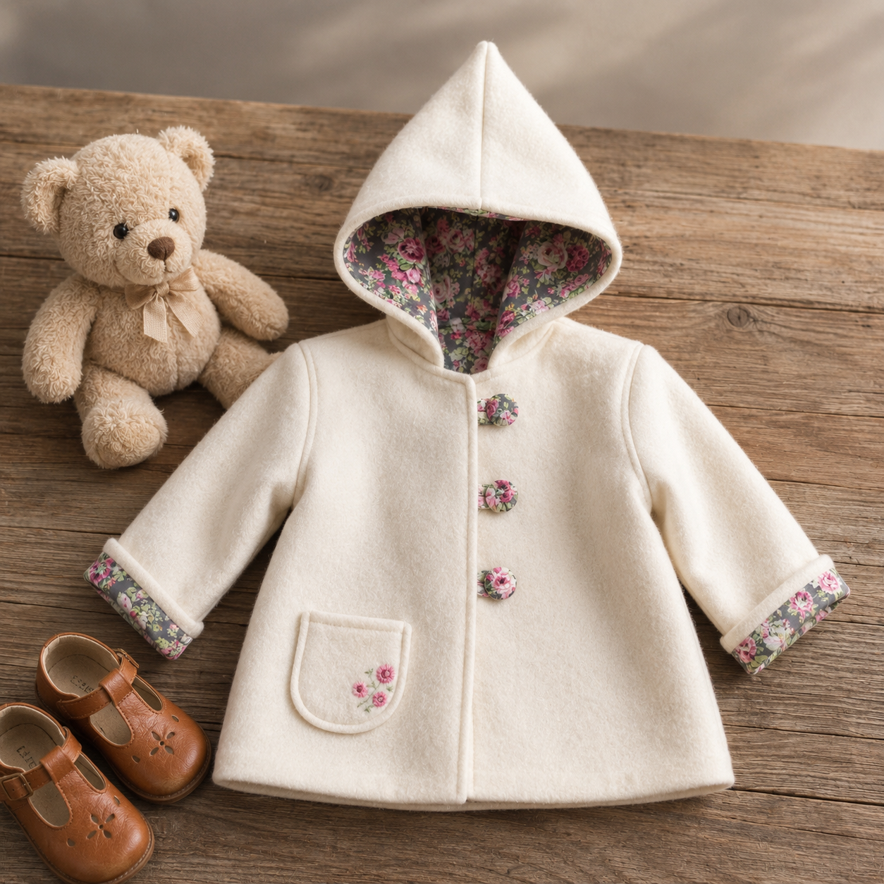Woolen Girls Blanket Coat with Hand Embroidery