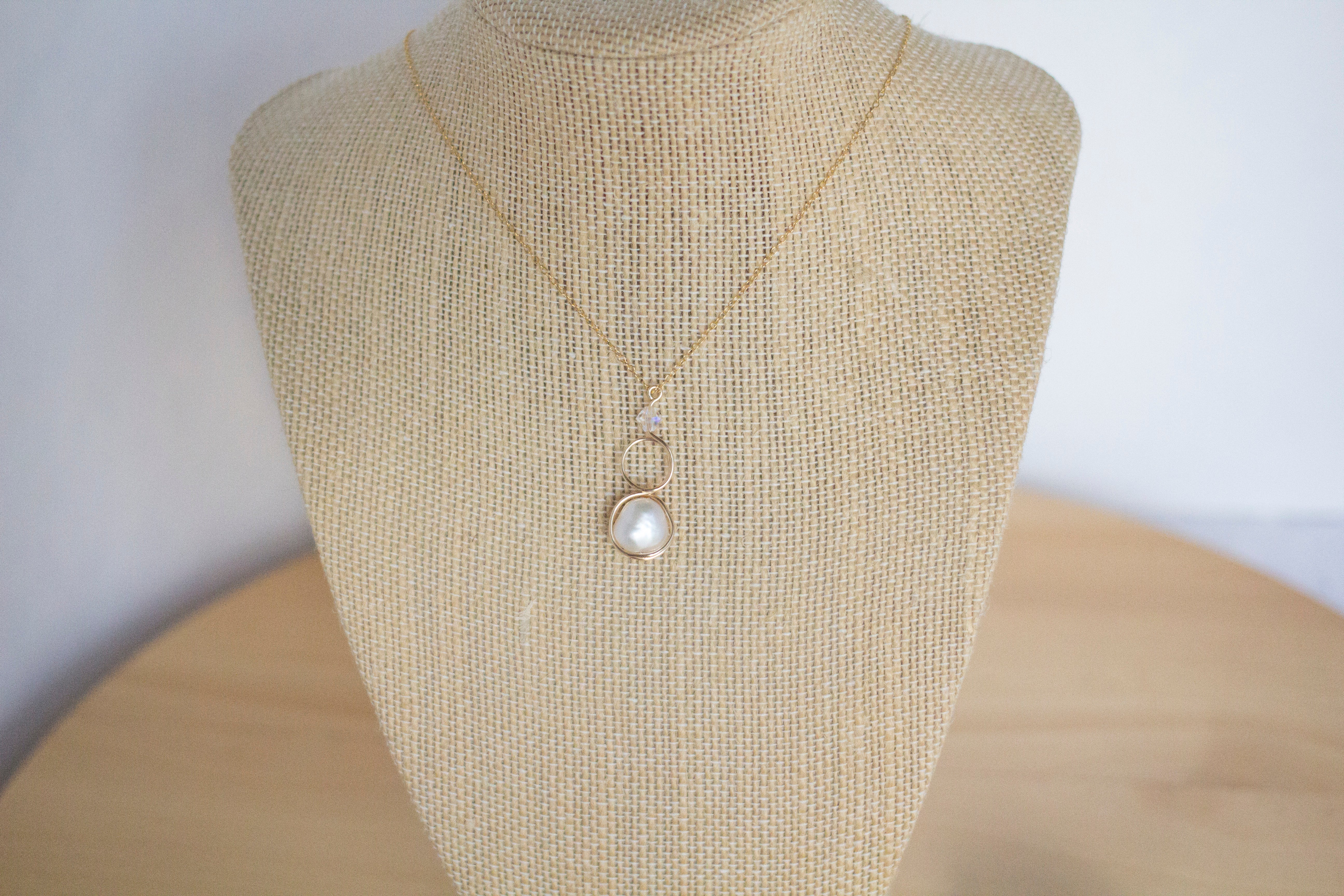 Gold Filled Baroque Pearl and Crystal Loop Pendant Necklace | Jewellery Gift Idea