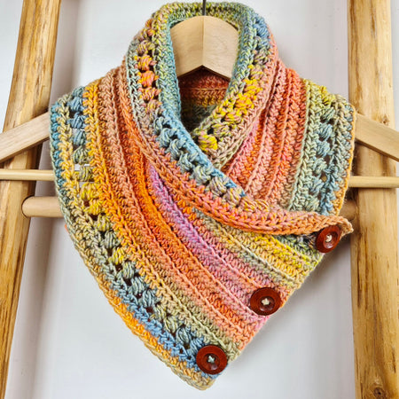 Ladies Neck warmer | Cowl | Scarf | Multi Colour | Adult | Vintage | Crochet | Buttoned