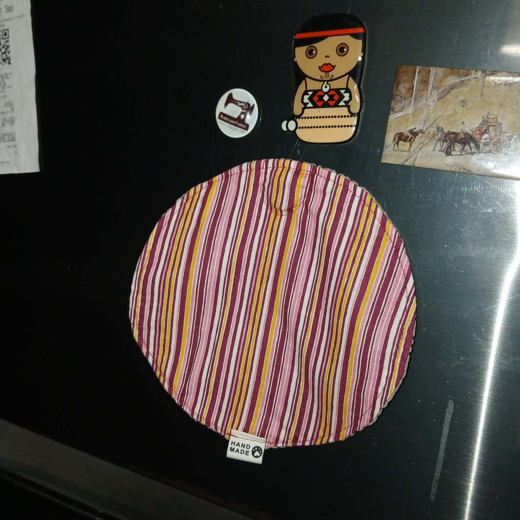 Round Jar Gripper with Magnet - Pink Striped Cotton