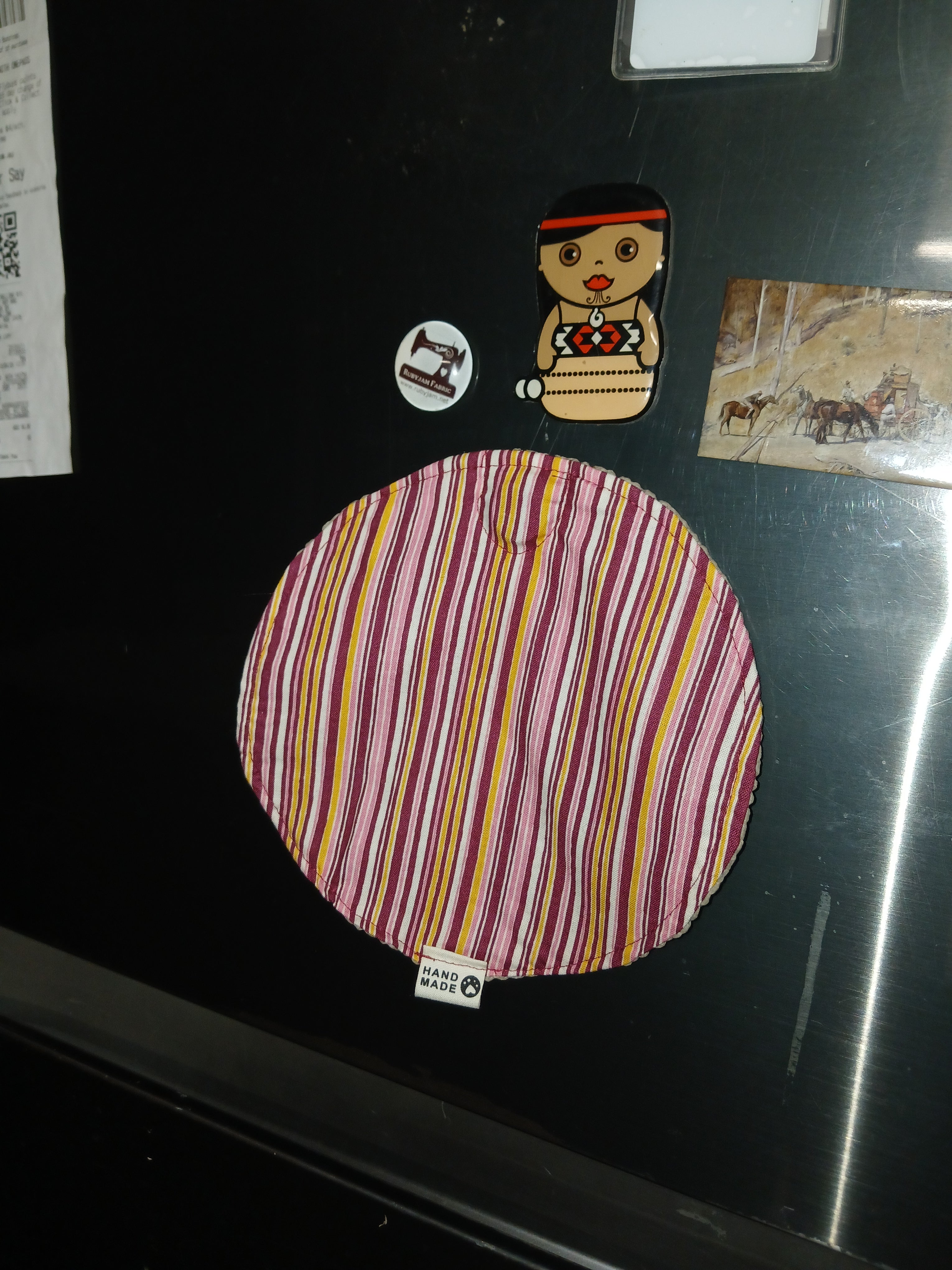 Round Jar Gripper with Magnet - Pink Striped Cotton