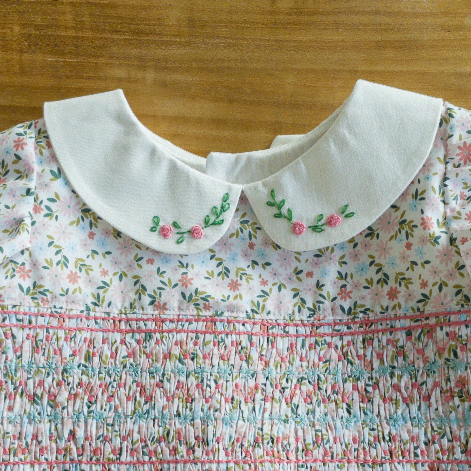 Girls’ Smocked Girl's Dress with Hand Embroidered Collar