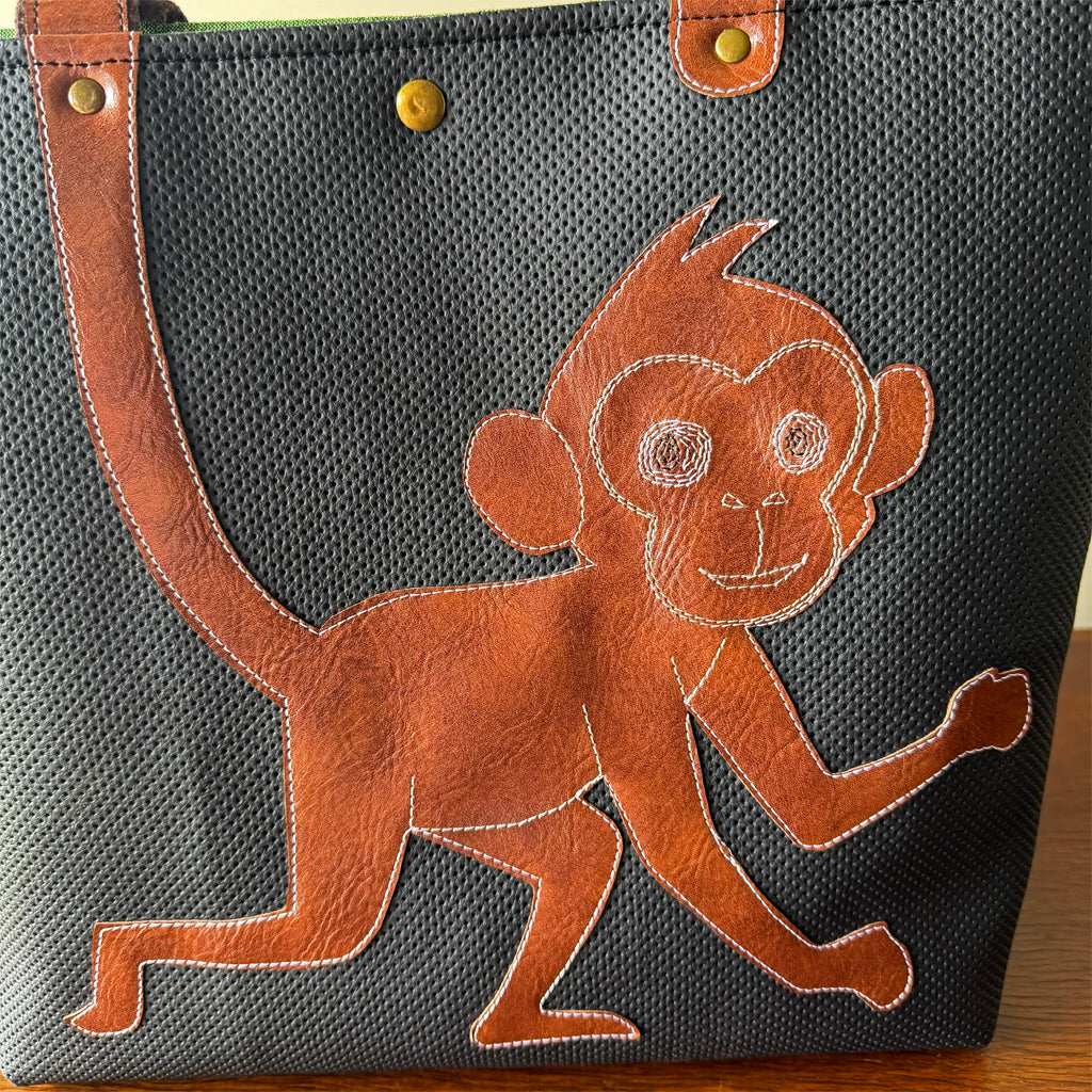 Handmade Monkey Tote Bag | Faux Leather Shoulder Bag | Unique Gift