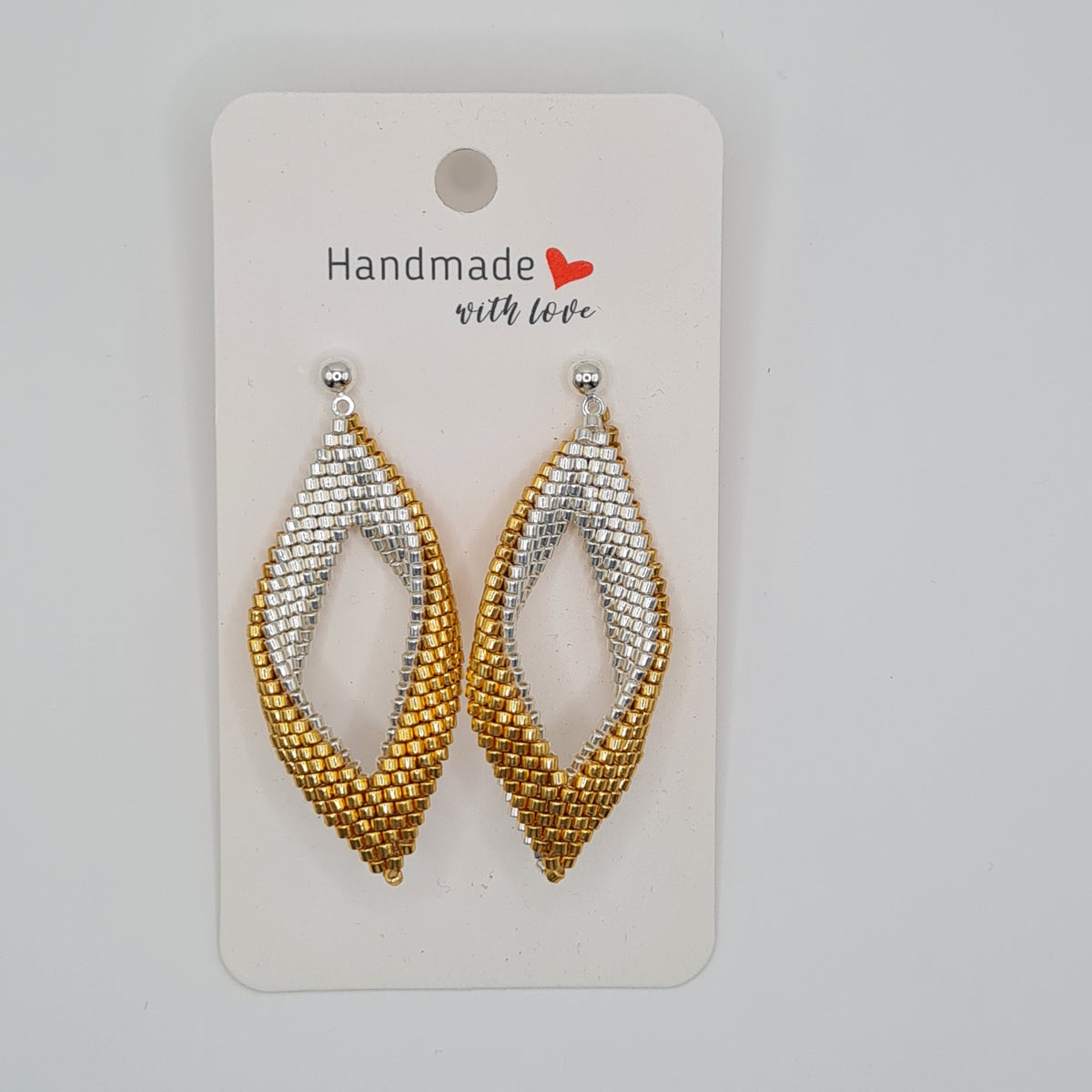 Golden Leaf Beaded Earrings – Gold & Silver Hand-Woven Drops
