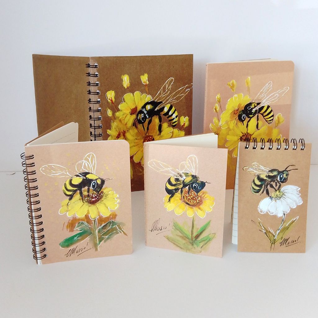 Handpainted Bee Notebooks - Variety of sizes. Lined.