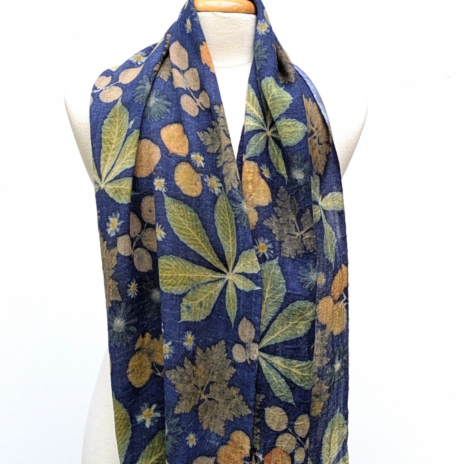 Pure wool botanical contact print scarf