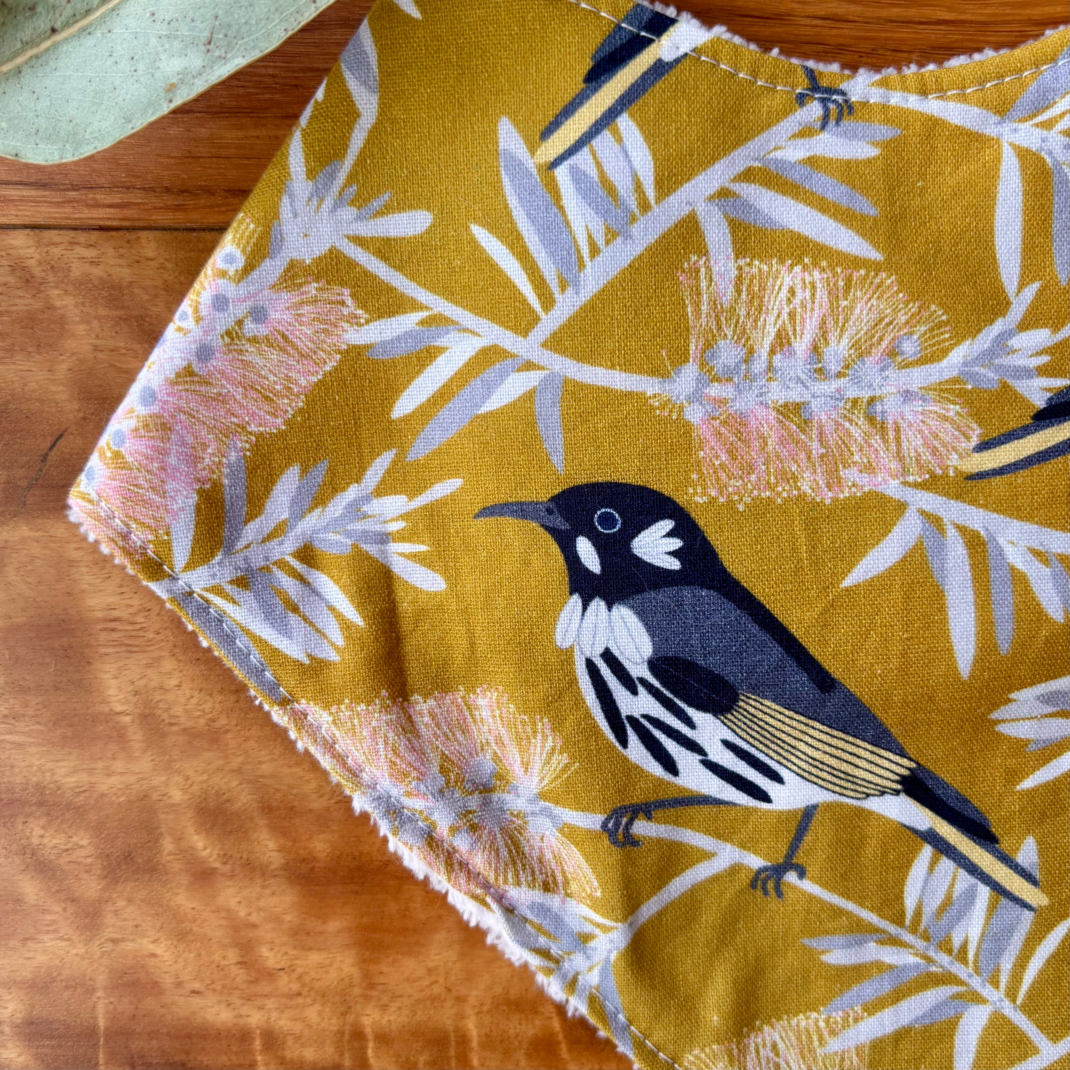 Baby Bib and Burp Cloth Set - Yellow Birds and Banksias