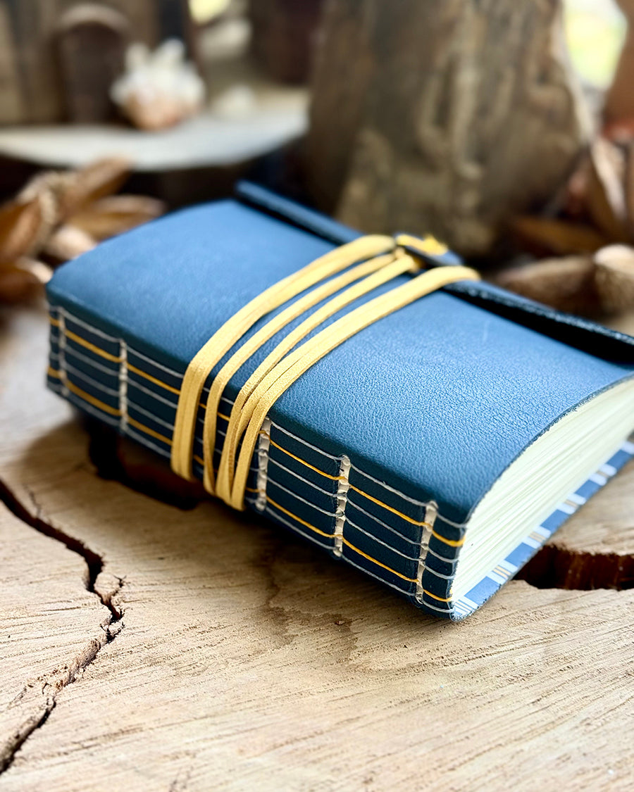 Navy Straight-stitched Leather A6 Journal