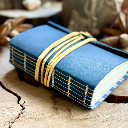 Navy Straight-stitched Leather A6 Journal