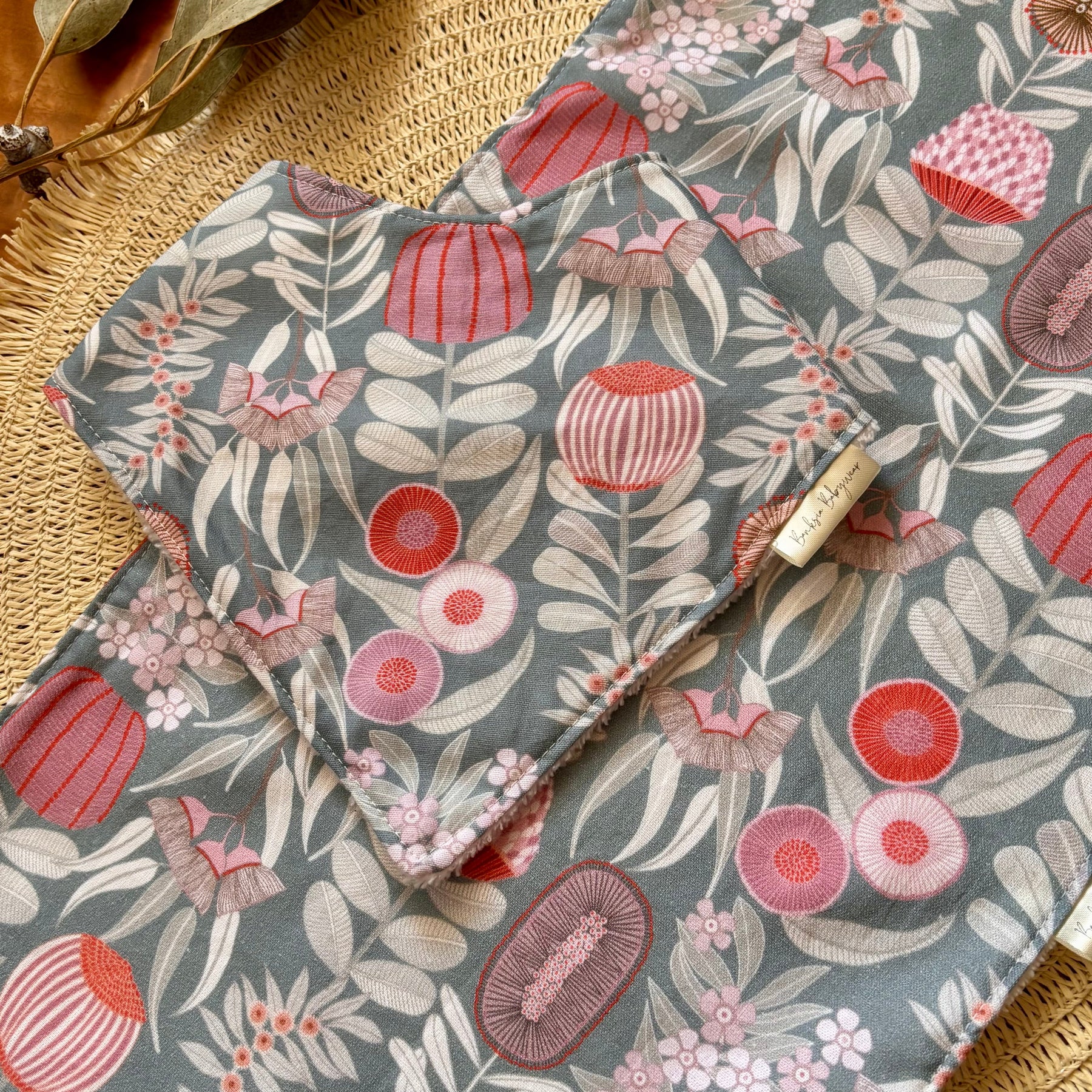 Baby Bib and Burp Cloth Set - Blue Banksias