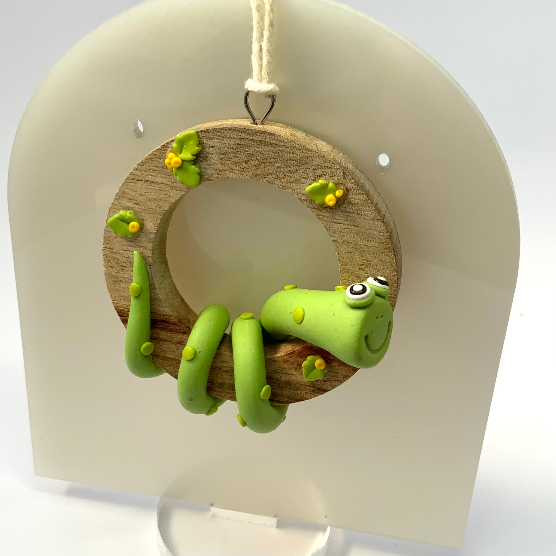 HANGABOUTS | Handmade Polymer Clay Friends on Camphor Laurel Timber Rings |  Whimsical Wall Decor Gift