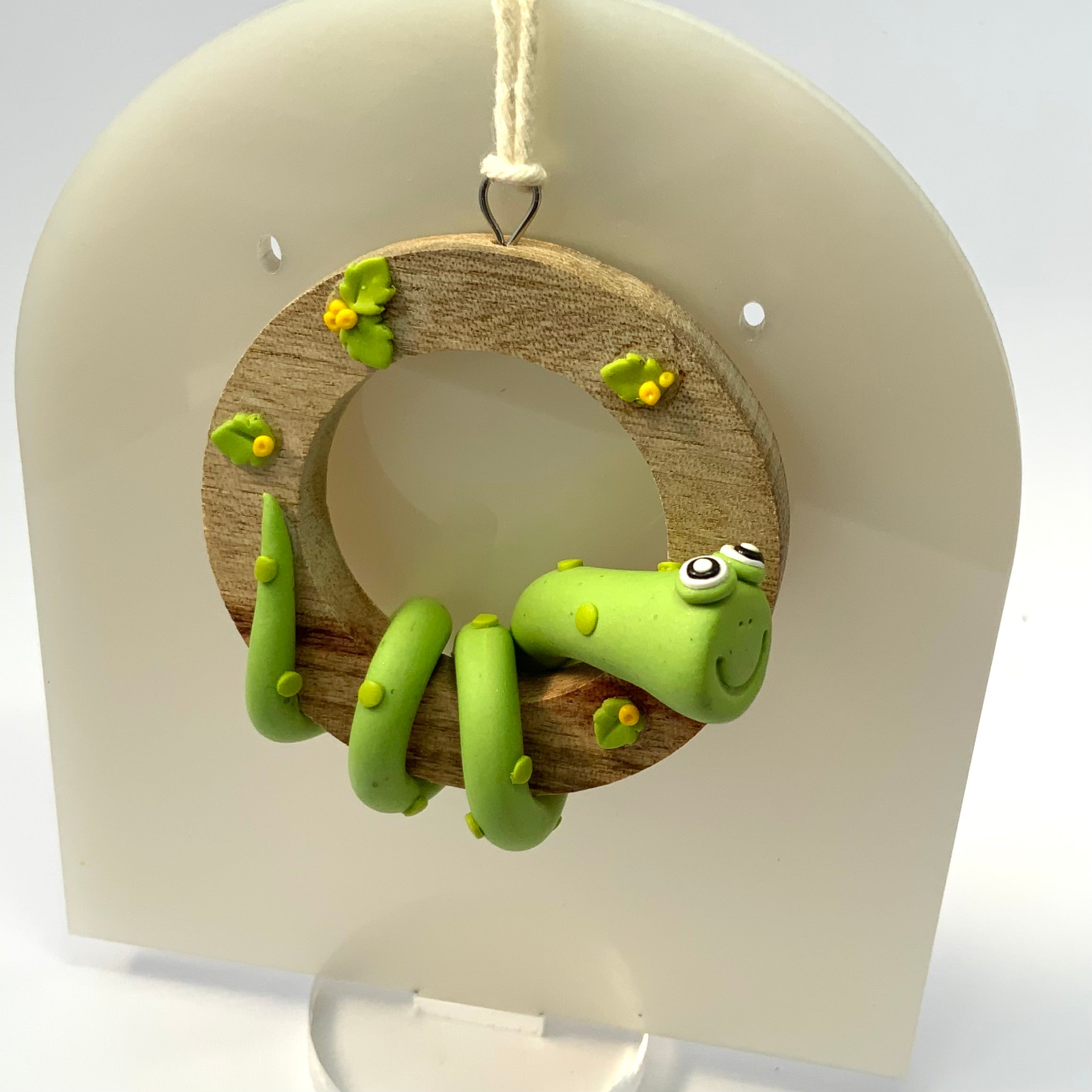 HANGABOUTS | Handmade Polymer Clay Friends on Camphor Laurel Timber Rings |  Whimsical Wall Decor Gift