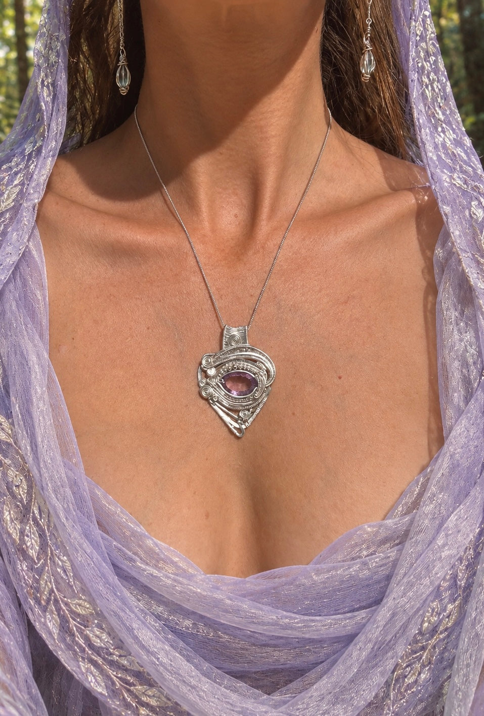 Silver Amethyst Horus eye protective Crystal pendant