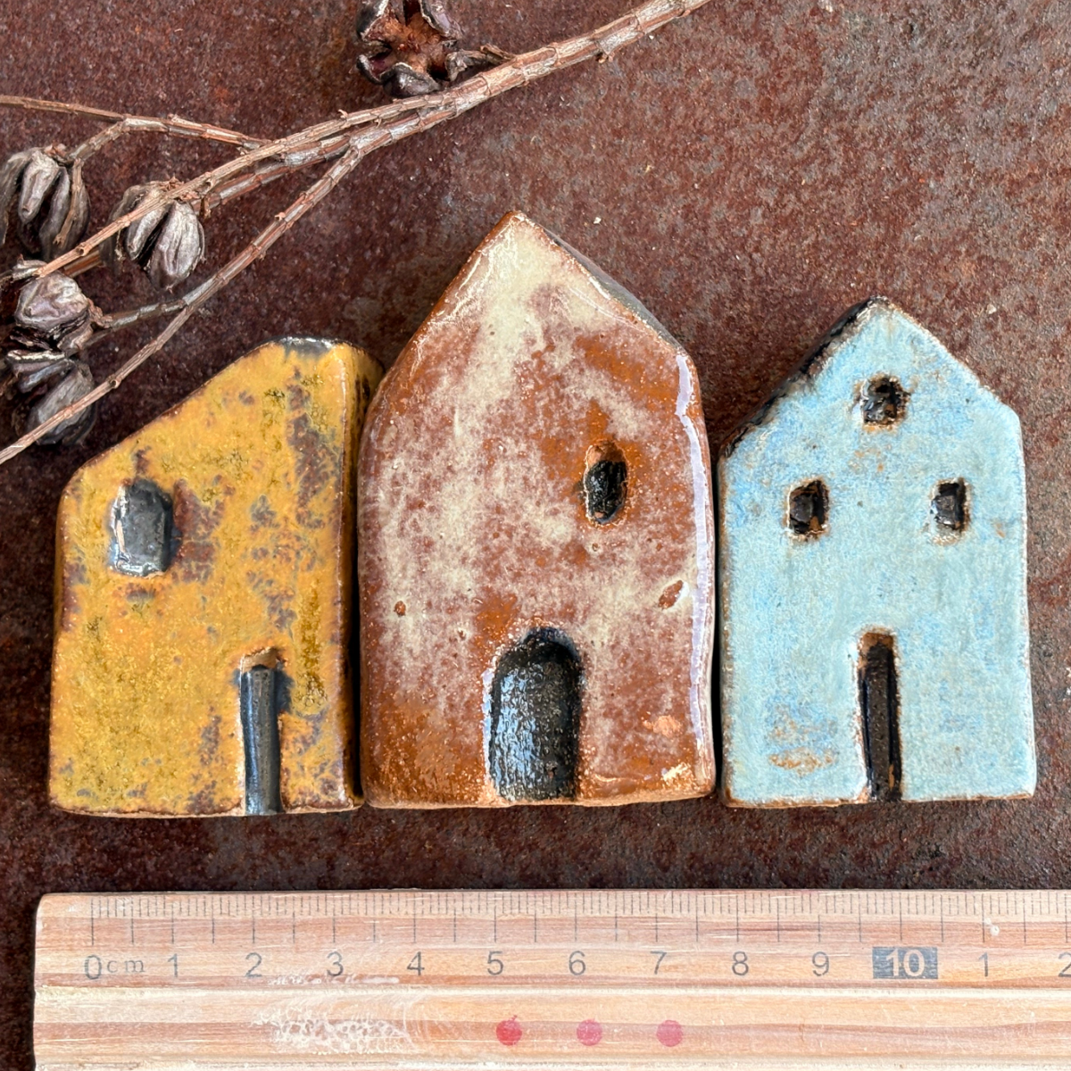 Mini Houses | Set of 3 | Rustic Village | Set #4 | Glazed Stoneware Clay