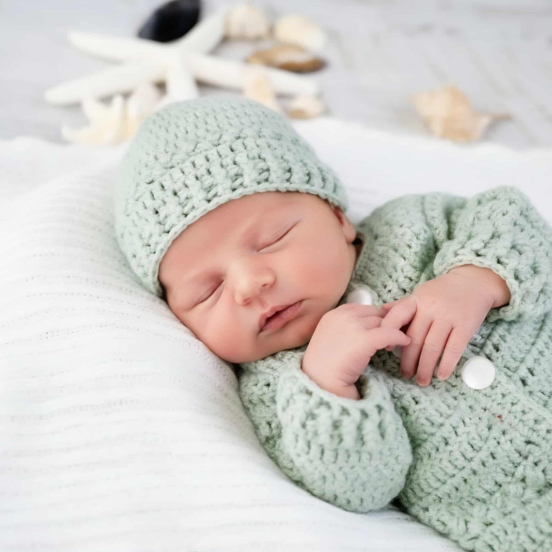 Baby Cardigan | Newborn | Sage Green | Handmade | Crochet | Jacket | Beanie