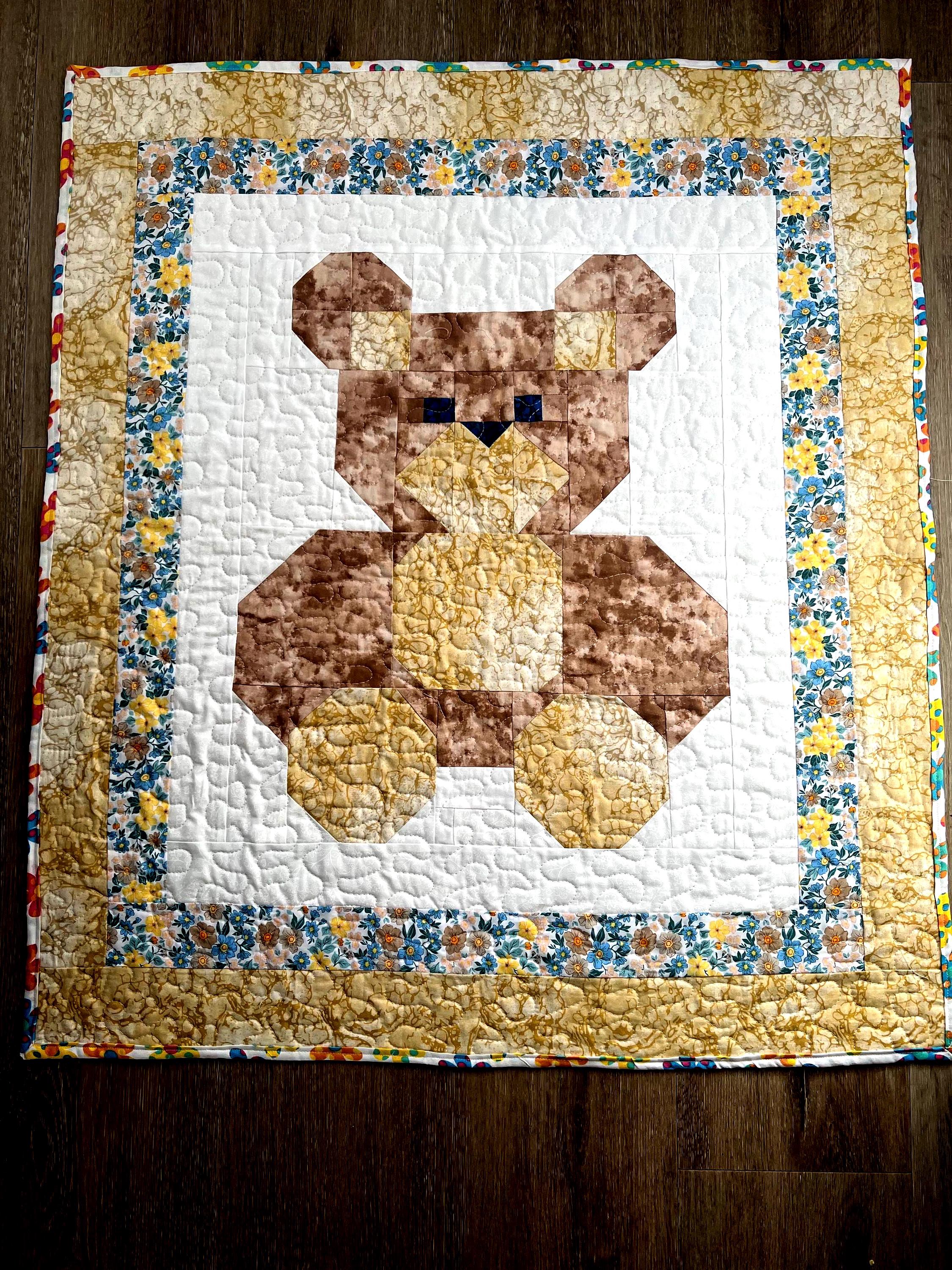 Teddy Bear Baby Quilt Pattern: Beginner-Friendly Patchwork (PDF Download)