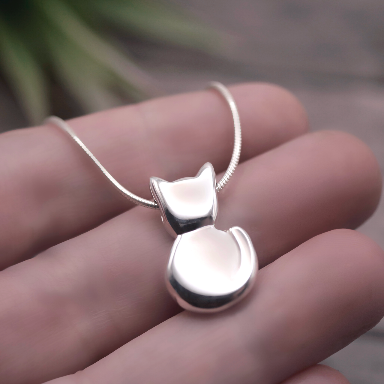 Kitty - Handmade Sterling Silver Cat Pendant with Snake Chain