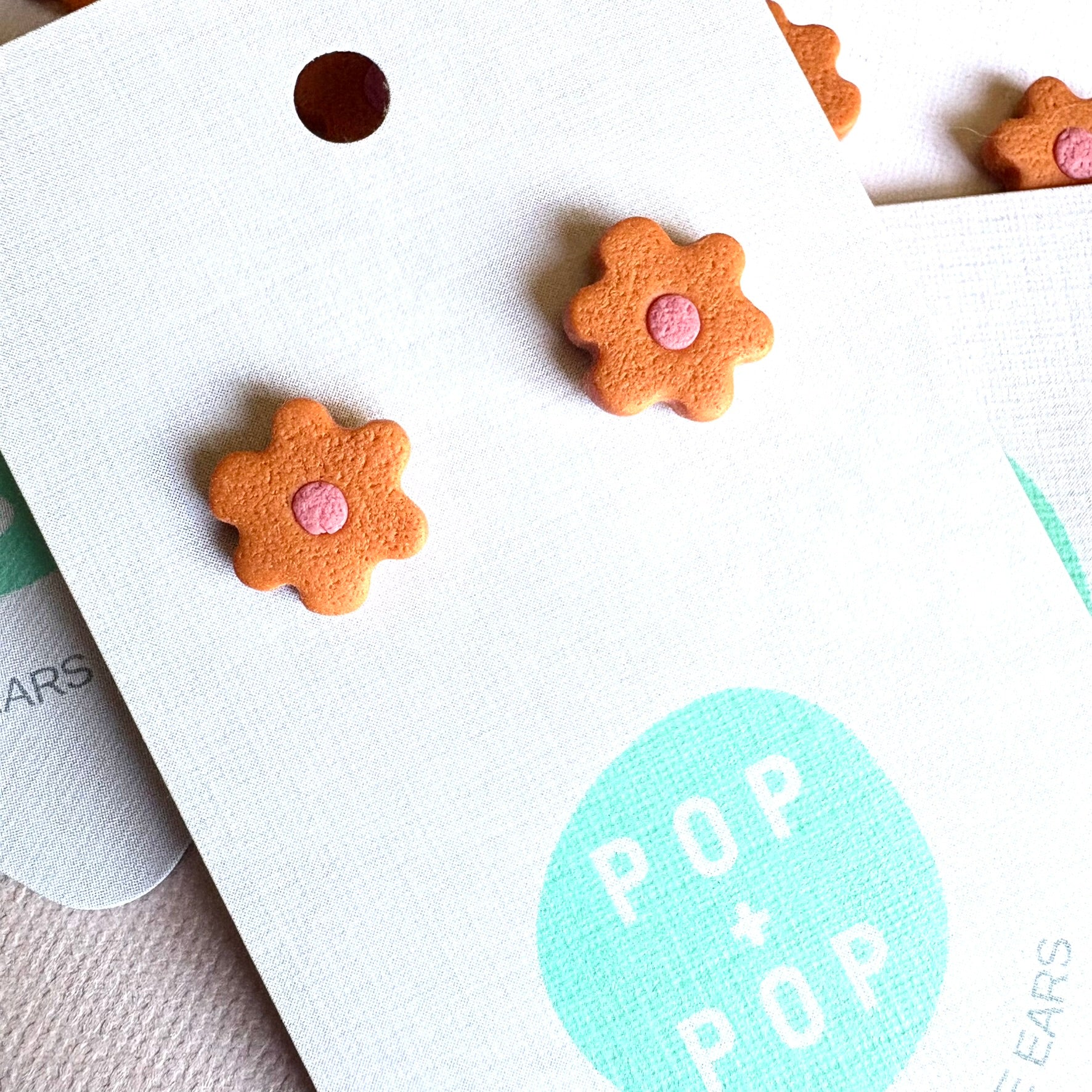 Earrings Flower Studs rusty orange and pink 11mm