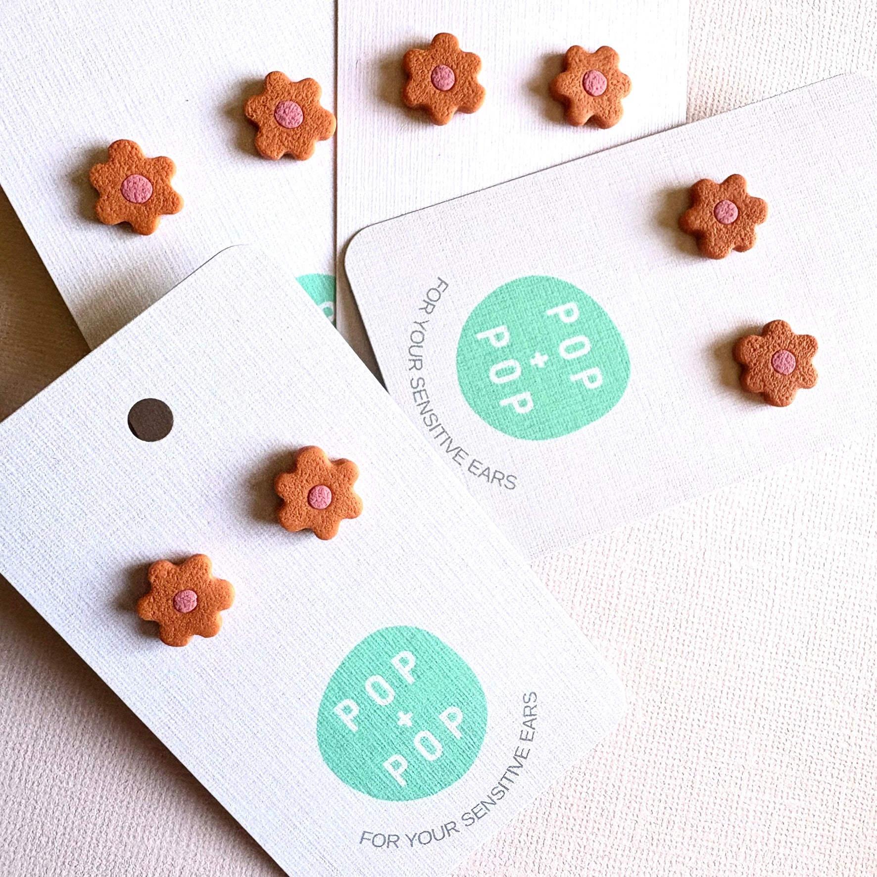 Earrings Flower Studs rusty orange and pink 11mm