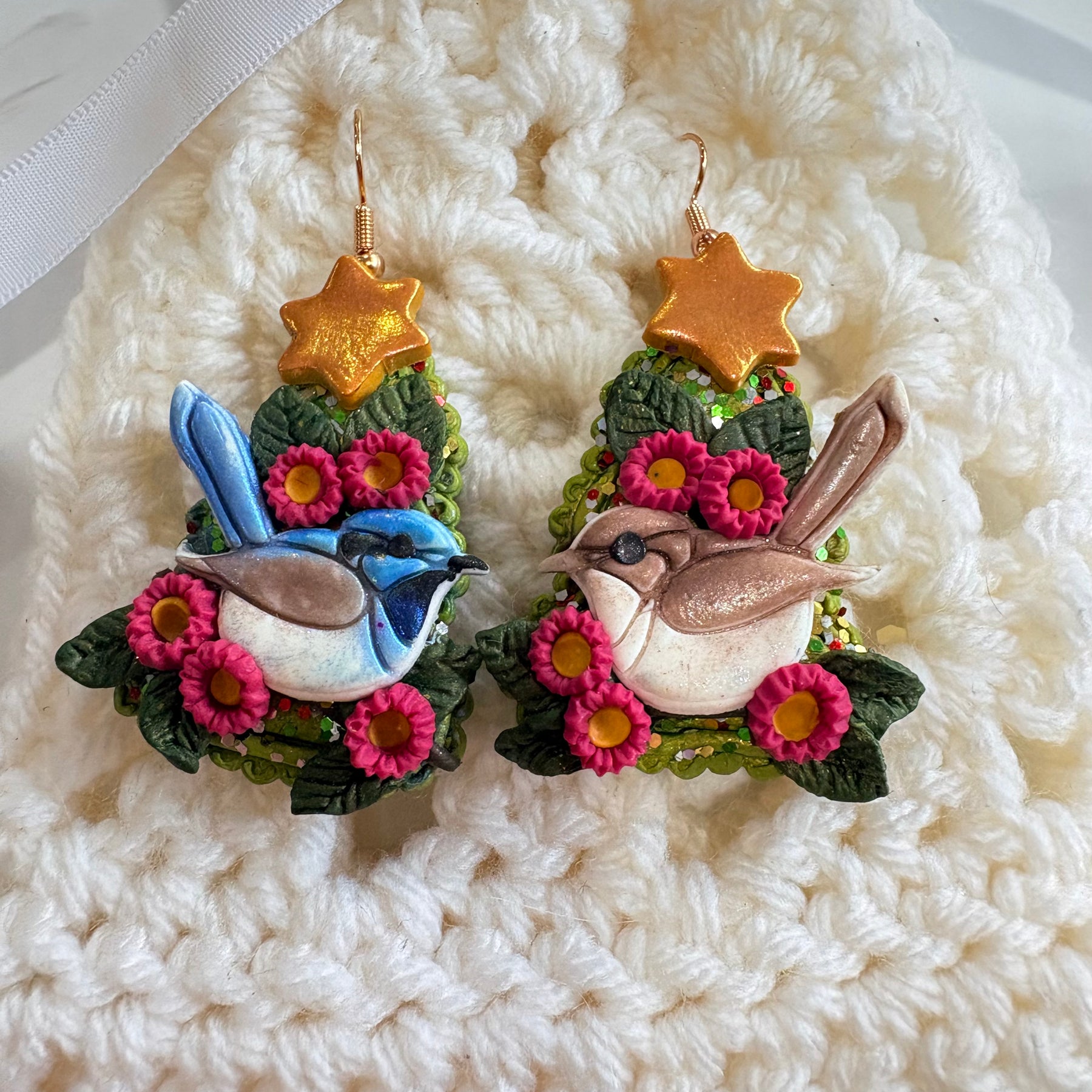 Fairy Wren Christmas Tree Earrings
