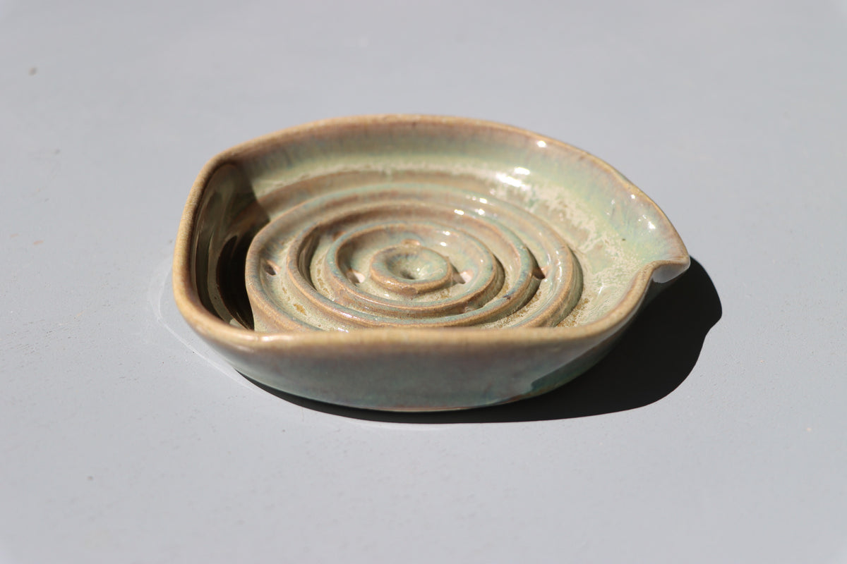 Soap dishes in misty green and blue - hand thrown
