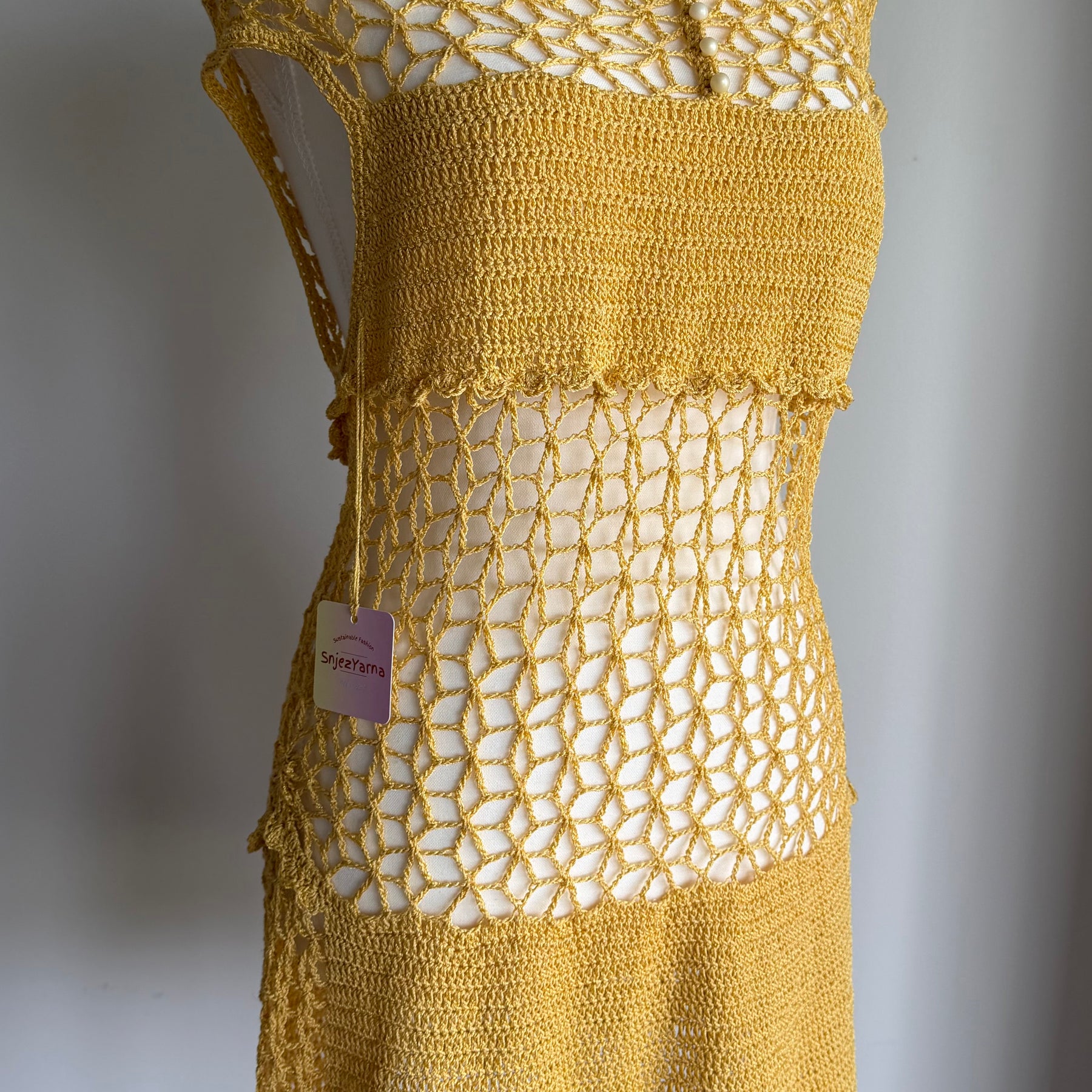 Golden Lace Crochet Dress