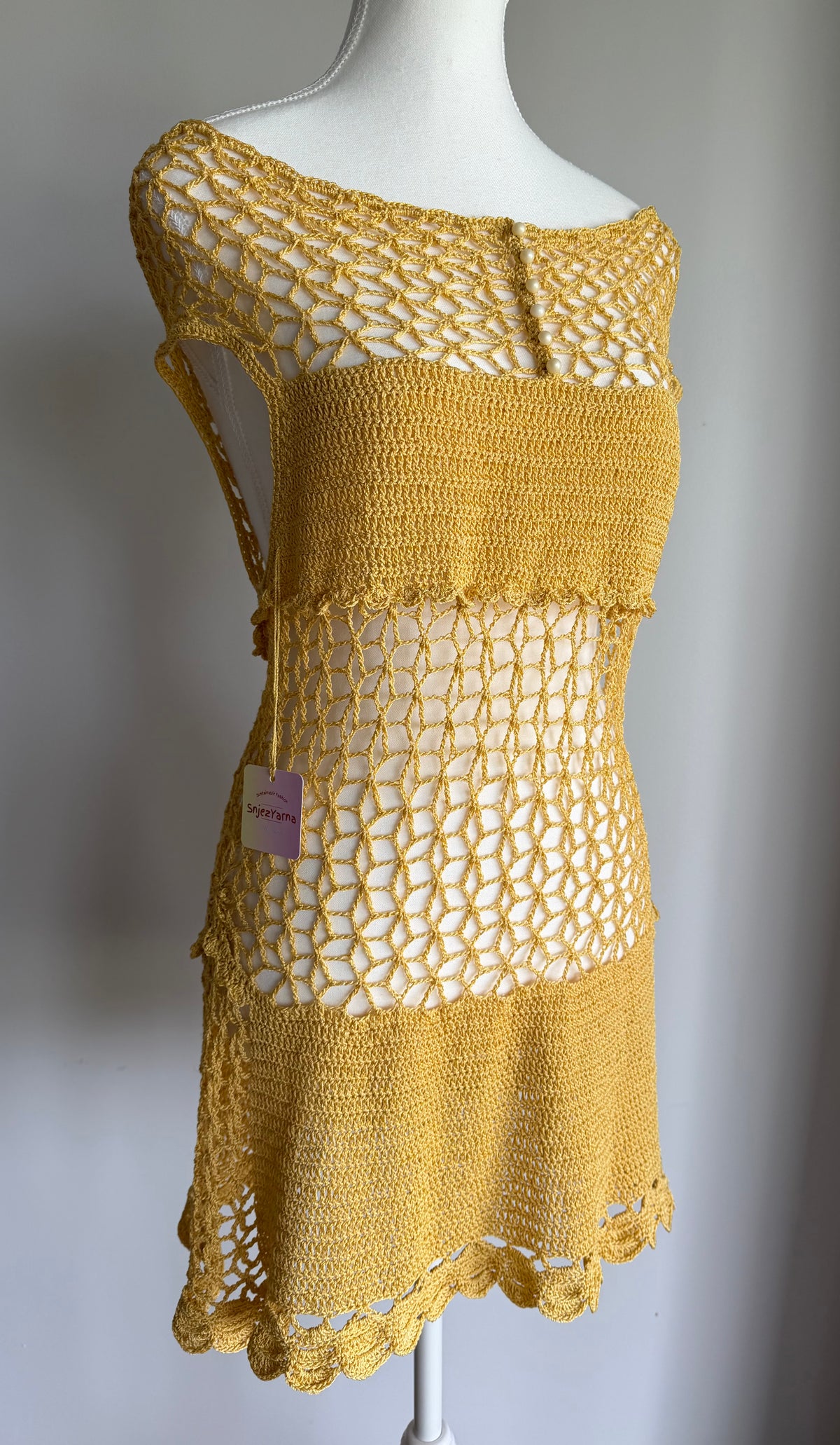 Golden Lace Crochet Dress