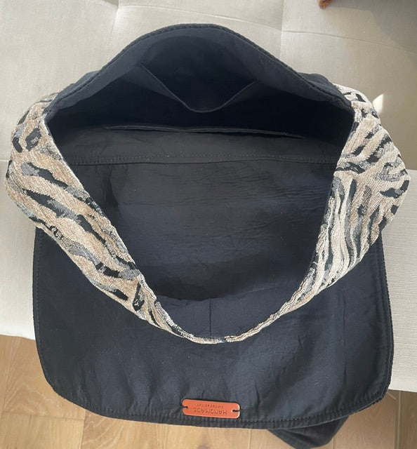 Small Black Textured Velvet Tote/Zebra accents