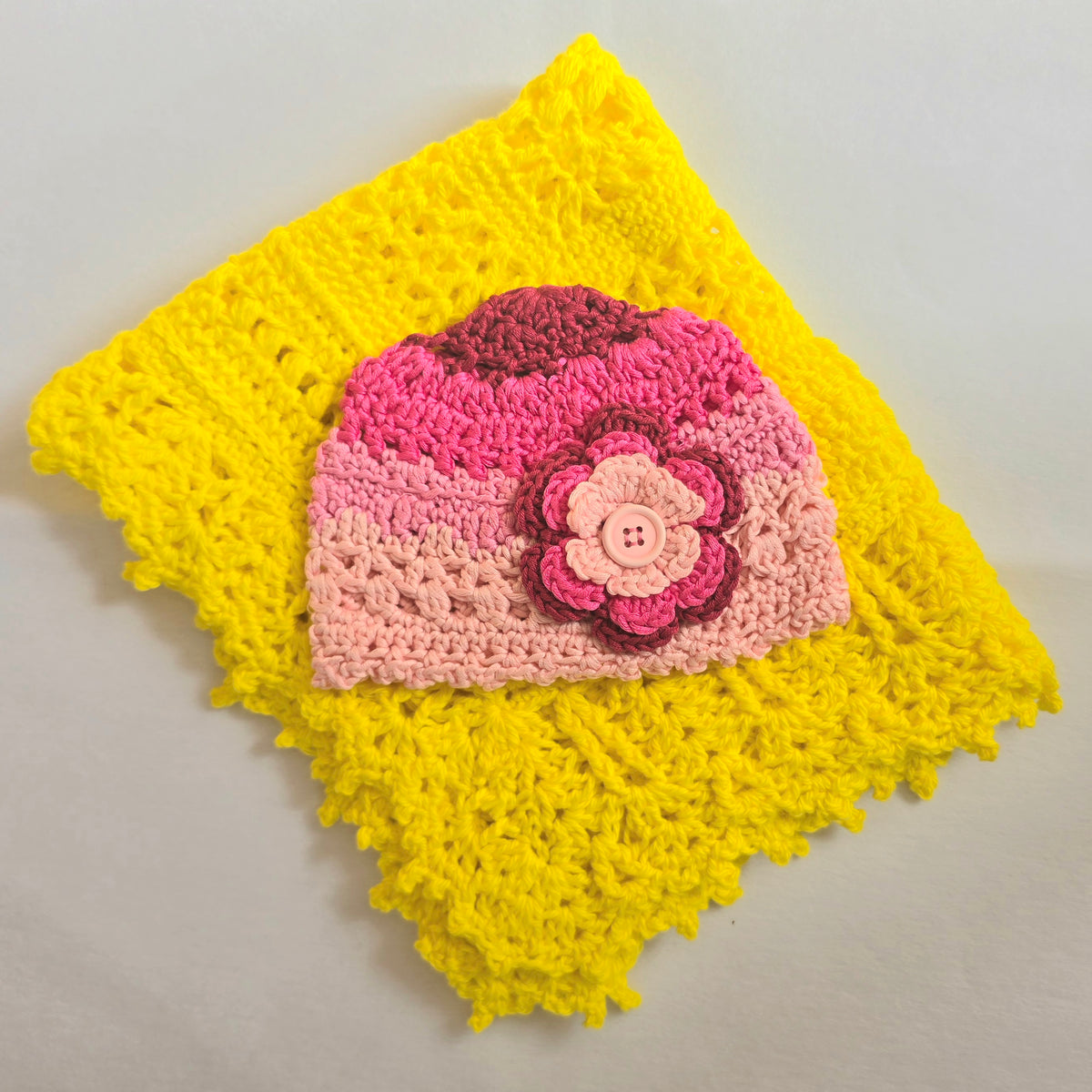 Pink Crocheted Bamboo Yarn Baby Hat