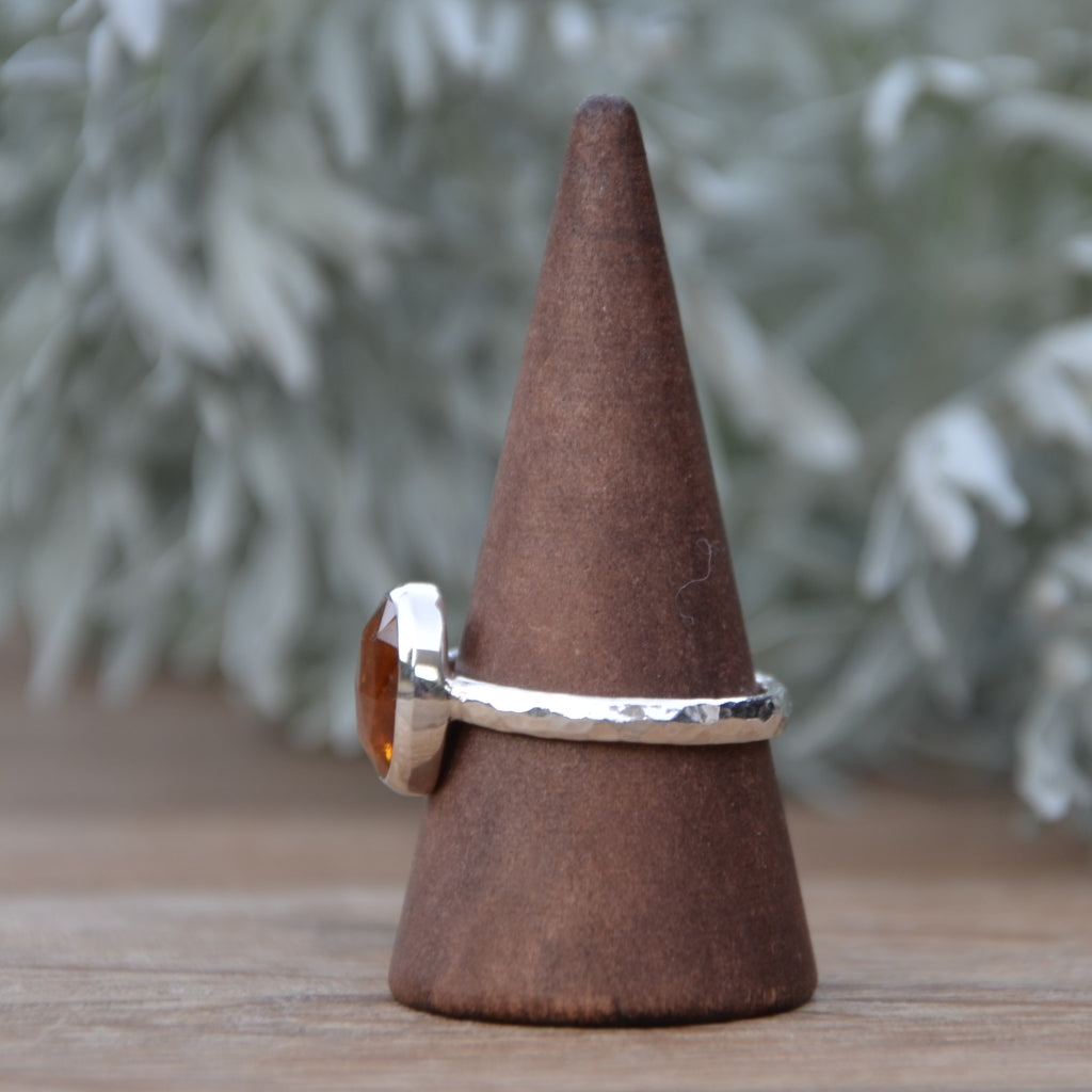 Orange Kyanite Hammered Silver Ring UK Size P