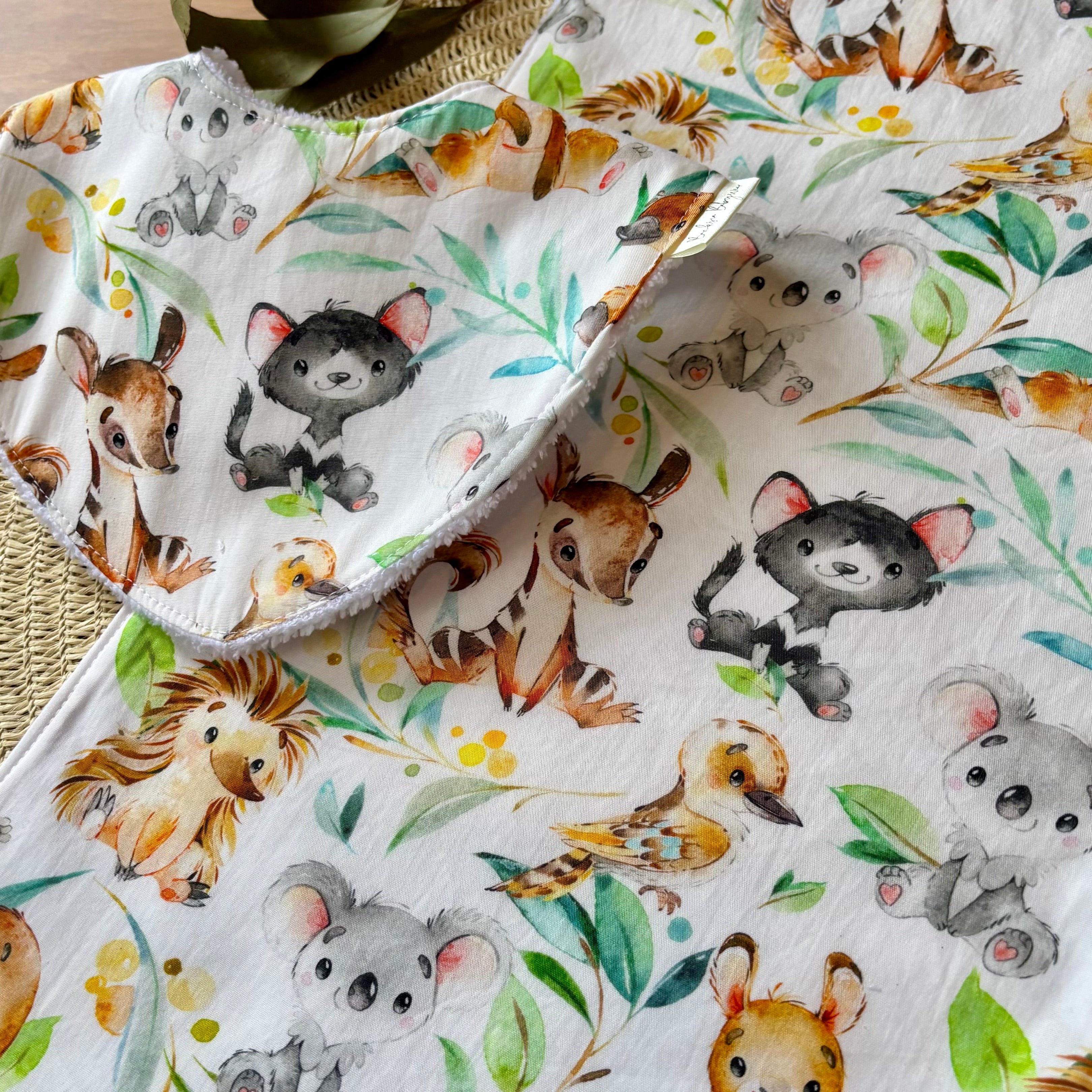 Baby Bib and Burp Cloth Set | Happy Aussie Animals | Made to Order