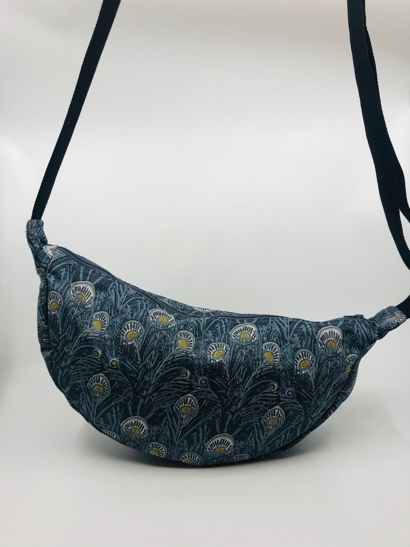 Liberty fabric Hera design - fully lined with grey stripe ticking.  Inner zipper pocket
