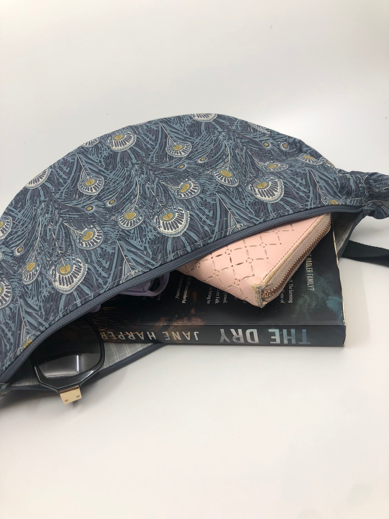 Liberty fabric Hera design - fully lined with grey stripe ticking.  Inner zipper pocket