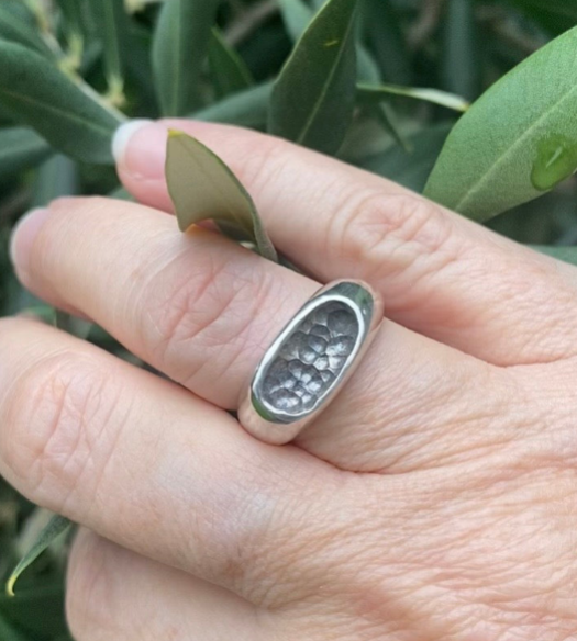 Sterling Silver Pod Ring | Size P½ | Hand Carved