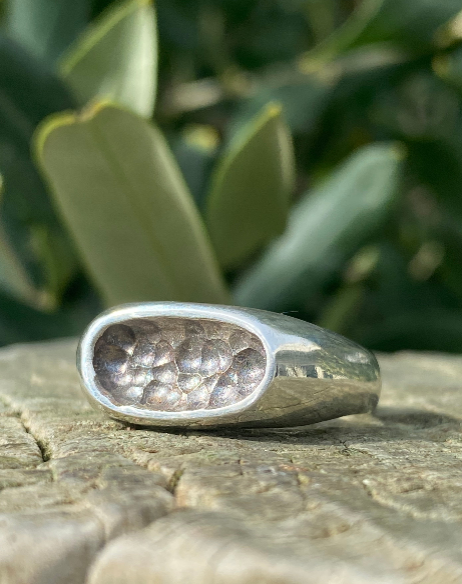Sterling Silver Pod Ring | Size P½ | Hand Carved