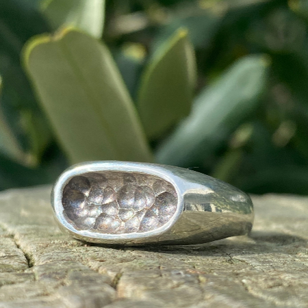 Sterling Silver Pod Ring | Size P½ | Hand Carved