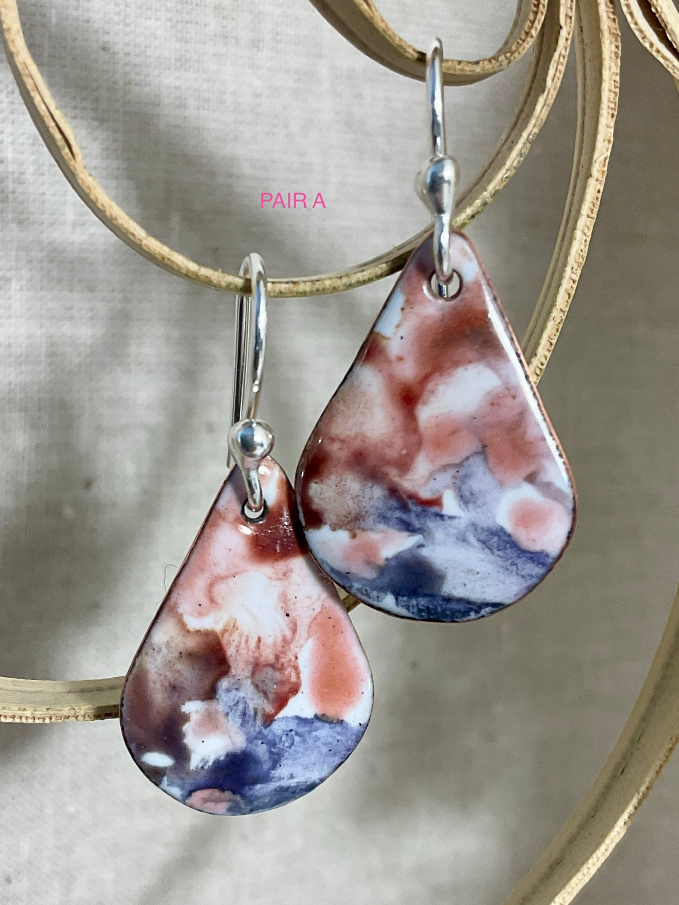 Teardrop enamel earrings. Marble effect. Hand painted.