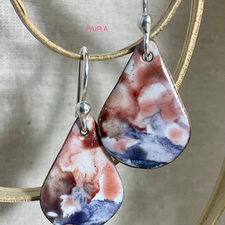 Teardrop enamel earrings. Marble effect. Hand painted.