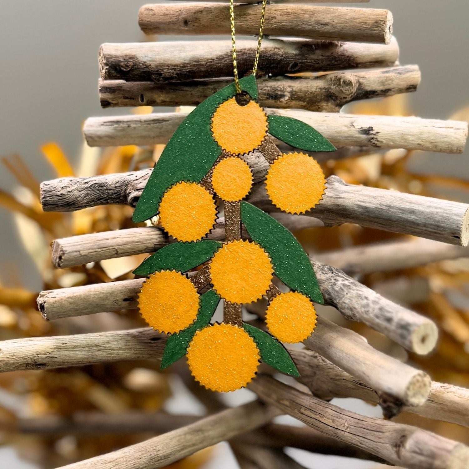 Golden Wattle Hand Painted Christmas Decoration