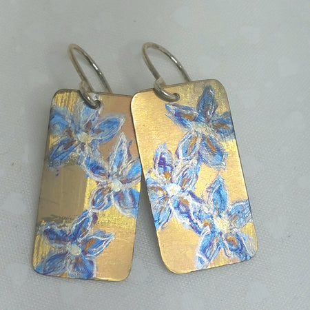 Titanium Dangles with Painted Wahlenbergia Design-Gold and Blue